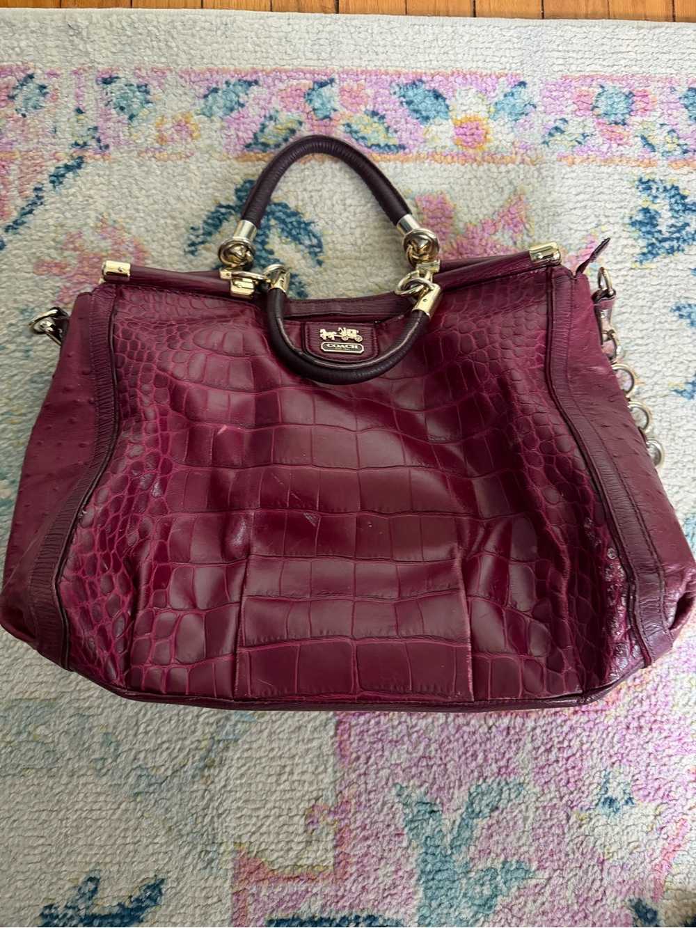 Coach Burgundy Croc-Embossed Leather Satchel